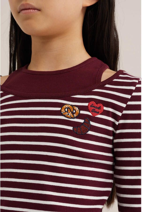 WE Fashion gestreepte longsleeve donkerrood - Foto 2