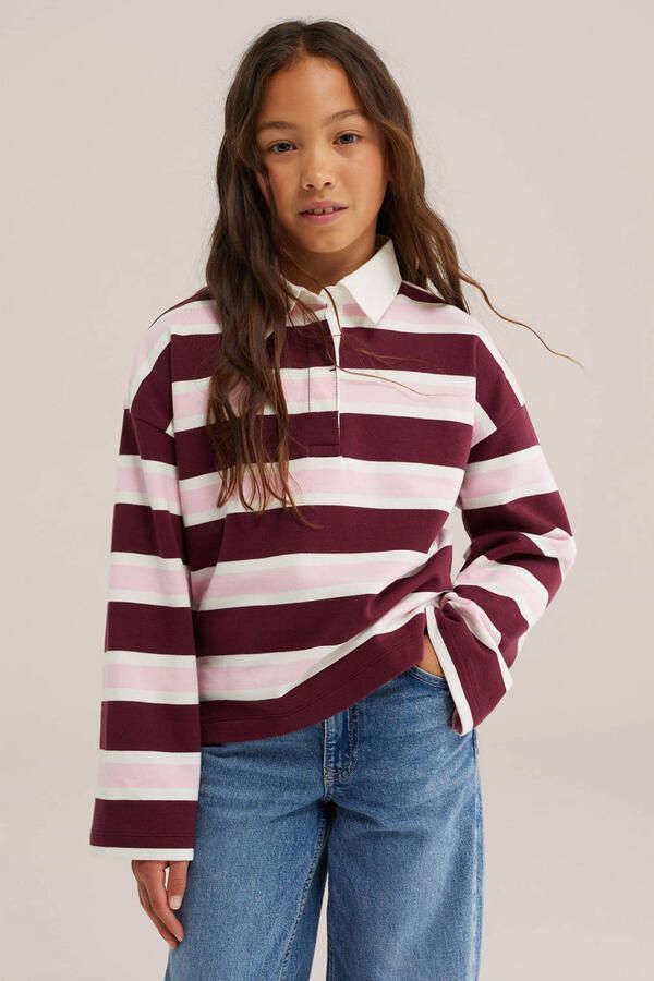 WE Fashion gestreepte longsleeve donkerrood