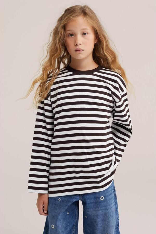 WE Fashion gestreepte longsleeve met backprint donkerbruin ecru - Foto 2