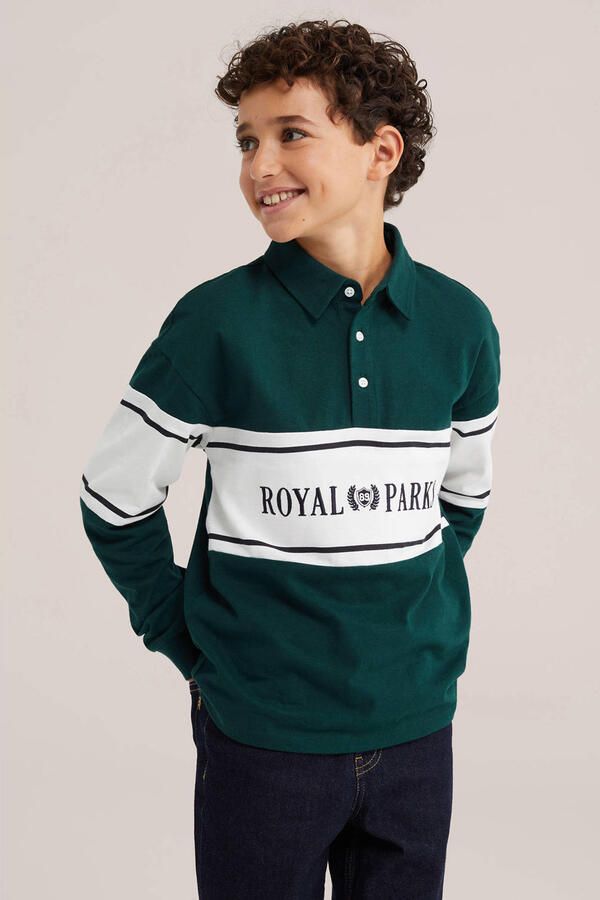 WE Fashion gestreepte longsleeve met tekst groen wit