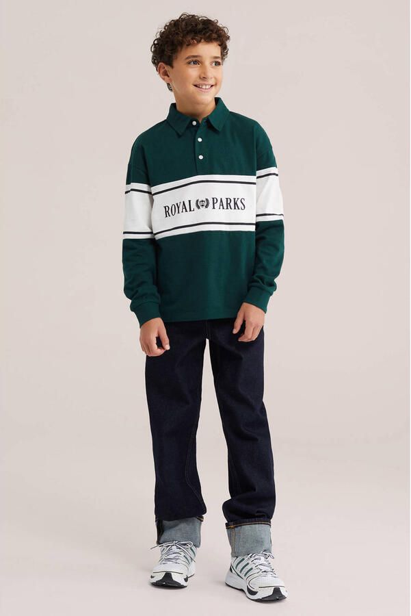 WE Fashion gestreepte longsleeve met tekst groen wit - Foto 2