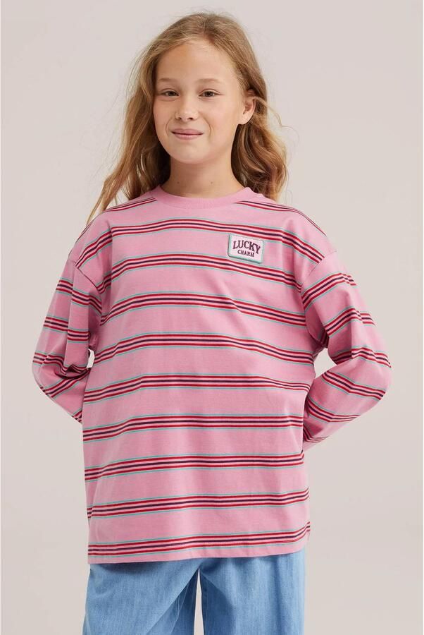 WE Fashion gestreepte longsleeve roze rood