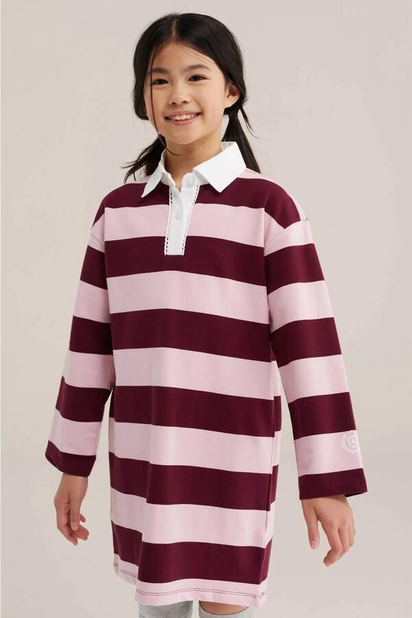 WE Fashion gestreepte midi jurk lichtroze
