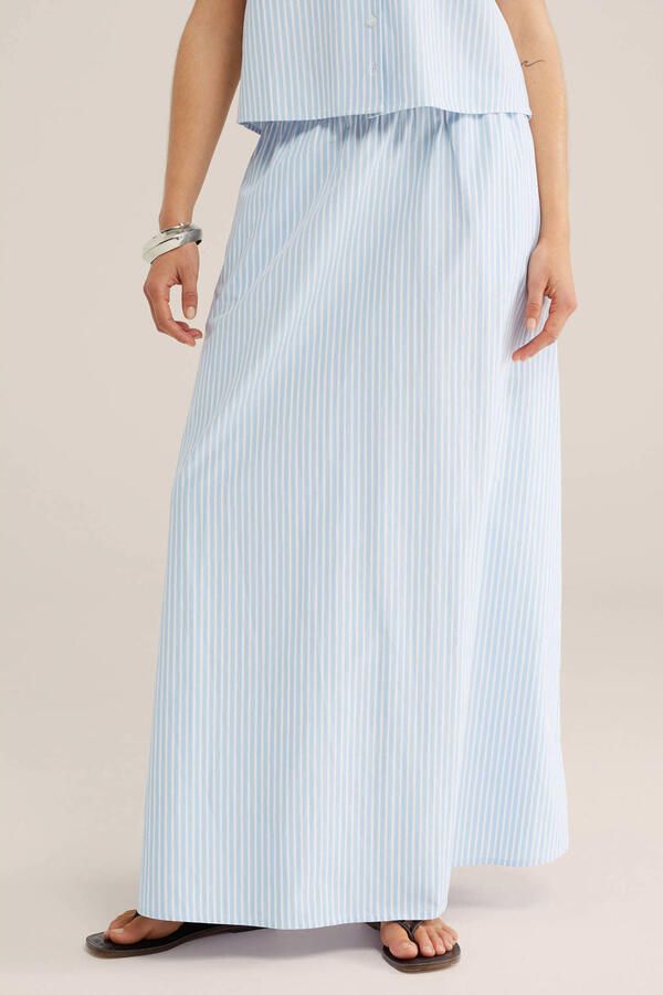WE Fashion gestreepte midi rok lichtblauw