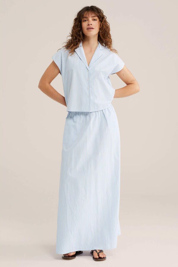 WE Fashion gestreepte midi rok lichtblauw - Foto 2