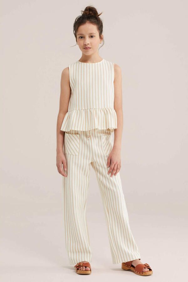 WE Fashion gestreepte mouwloze top rib gebreid zand - Foto 3