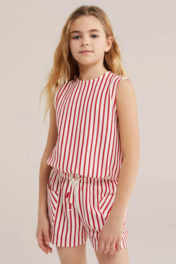 WE Fashion gestreepte mouwloze top rood