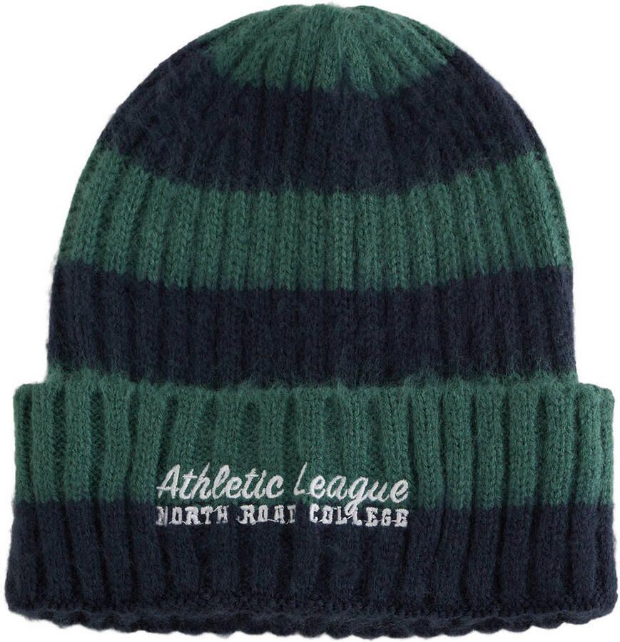 WE Fashion gestreepte muts donkerblauw donkergroen