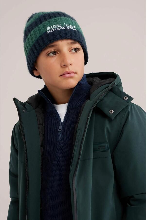 WE Fashion gestreepte muts donkerblauw donkergroen - Foto 3