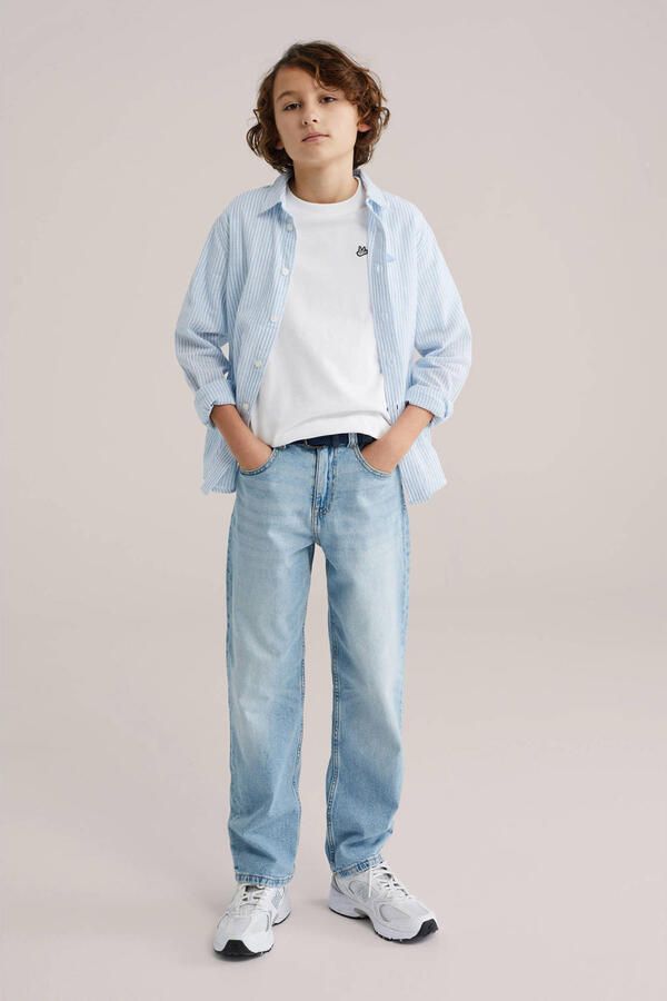 WE Fashion gestreepte overhemd lichtblauw - Foto 3