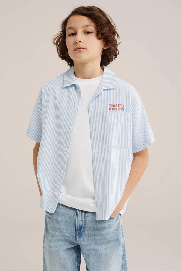 WE Fashion gestreepte overshirt lichtblauw