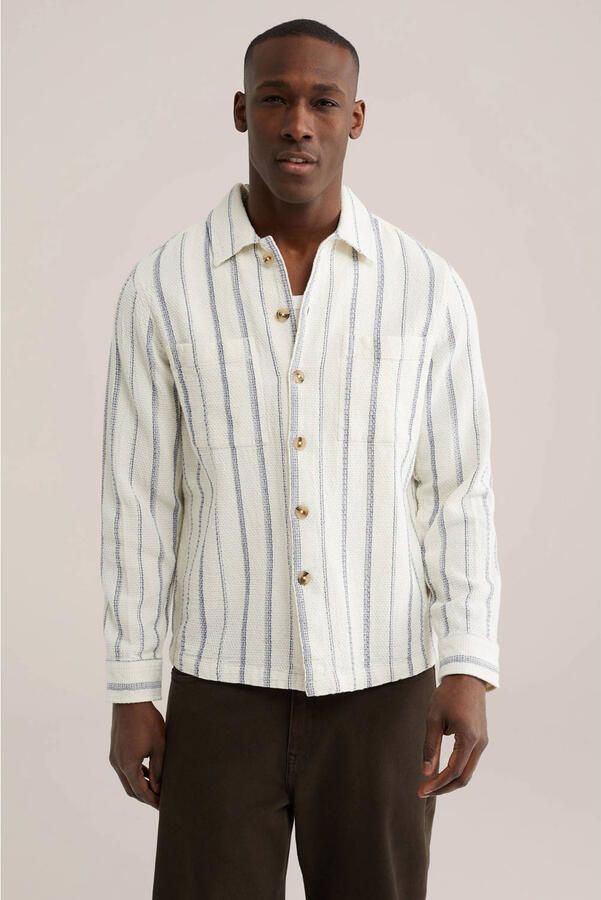 WE Fashion gestreepte overshirt met textuur ecru