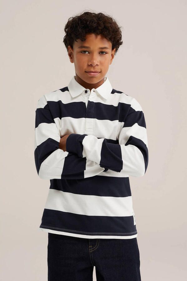 WE Fashion gestreepte polo donkerblauw