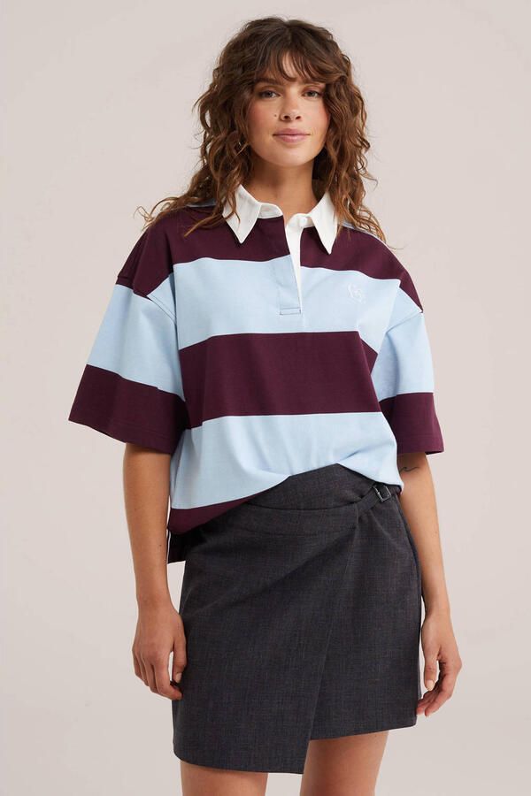 WE Fashion gestreepte polo donkerrood