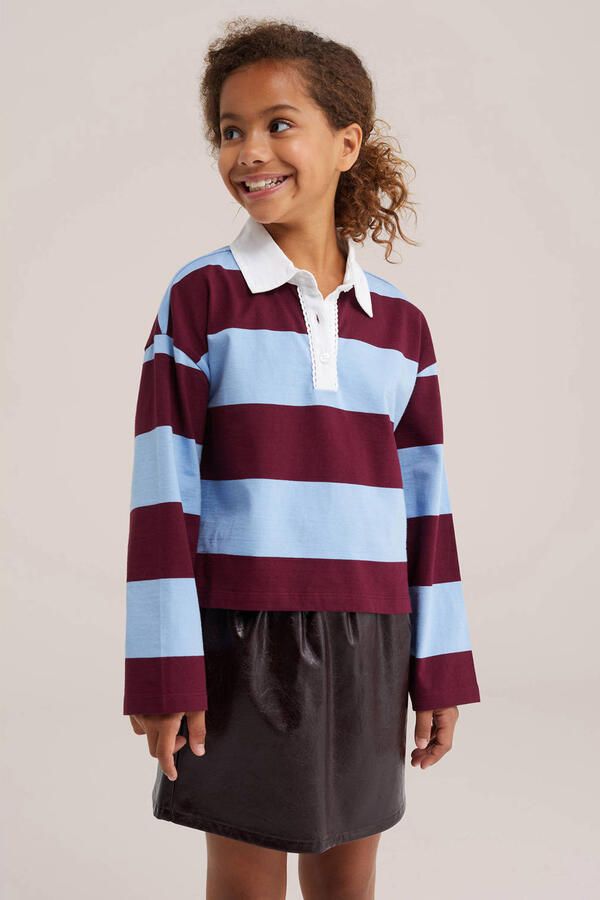 WE Fashion gestreepte polo donkerrood lichtblauw
