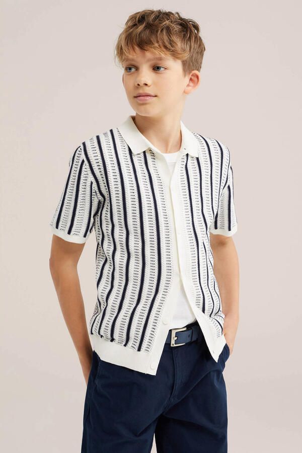 WE Fashion gestreepte polo gebreid wit