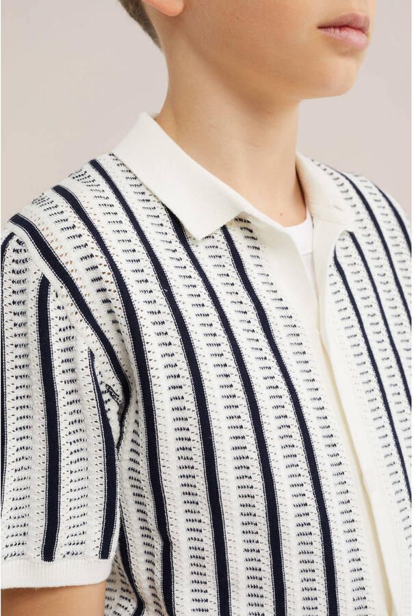 WE Fashion gestreepte polo gebreid wit - Foto 2