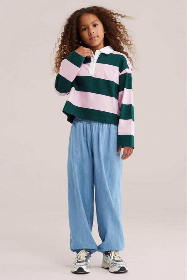 WE Fashion gestreepte polo lichtroze donkergroen - Foto 2