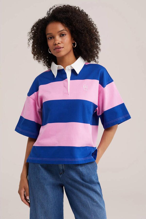 WE Fashion gestreepte polo roze