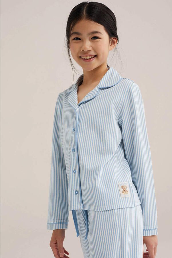 WE Fashion gestreepte pyjama lichtblauw ecru