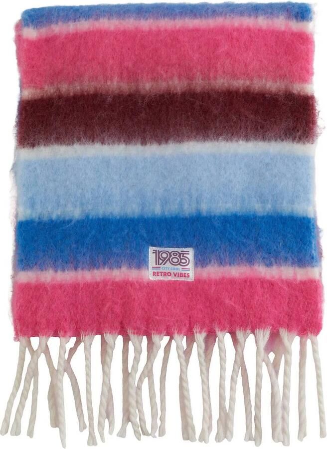 WE Fashion gestreepte sjaal blauw roze ecru Meisjes Polyester Streep