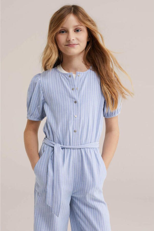 WE Fashion gestreepte Straight jumpsuit lichtblauw