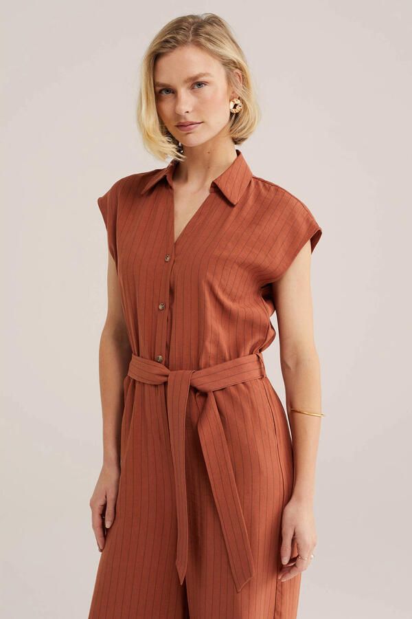 WE Fashion gestreepte straight jumpsuit terra