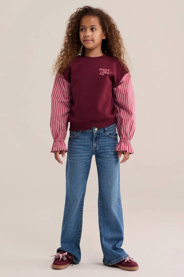 WE Fashion gestreepte sweater met contrastmouwen donkerrood - Foto 2