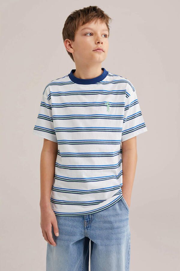 WE Fashion gestreepte T-shirt donkerblauw