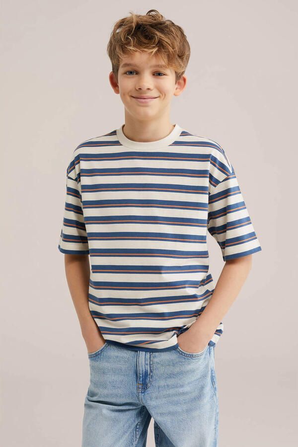 WE Fashion gestreepte T-shirt donkerblauw