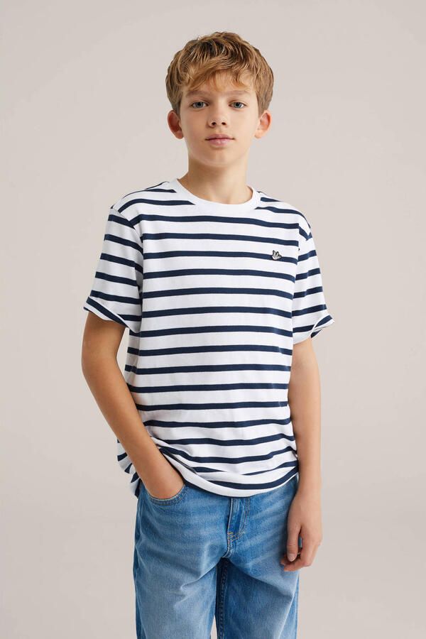 WE Fashion gestreepte T-shirt donkerblauw