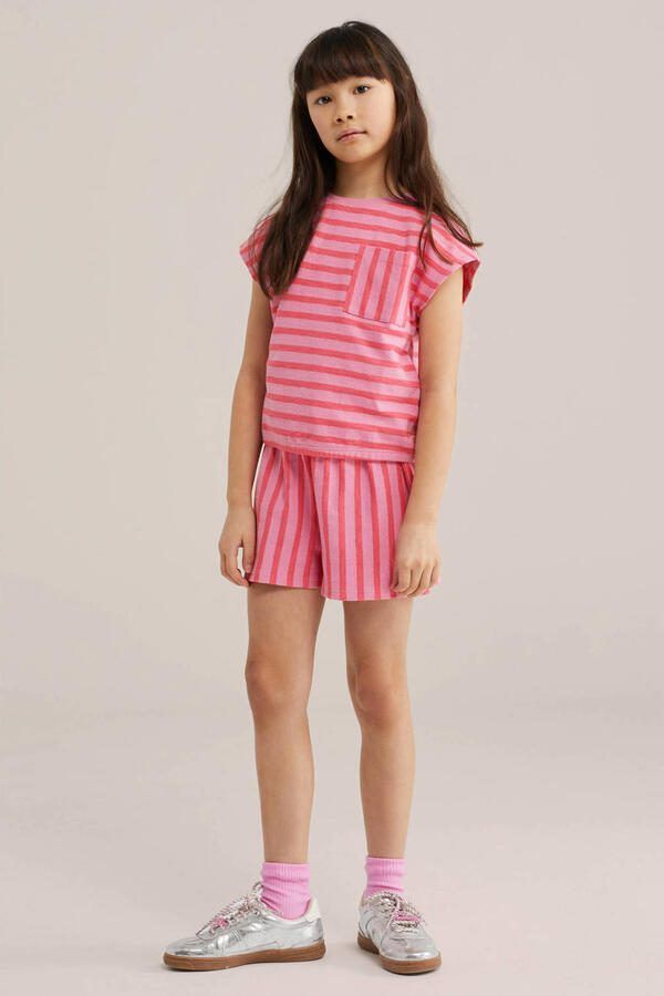 WE Fashion gestreepte T-shirt roze met textuur - Foto 2