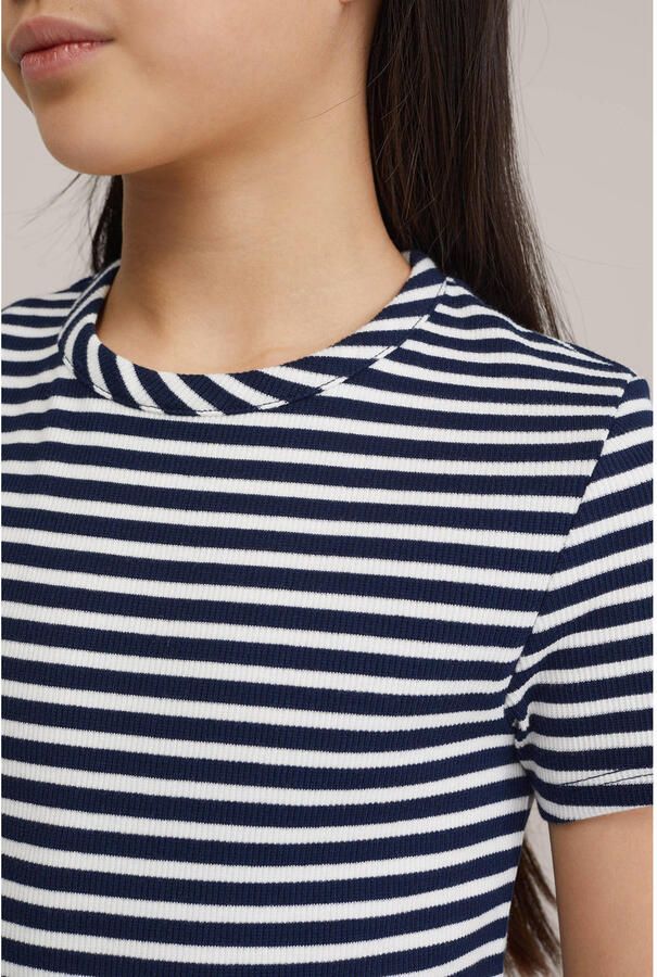 WE Fashion gestreepte t-shirtjurk donkerblauw - Foto 2