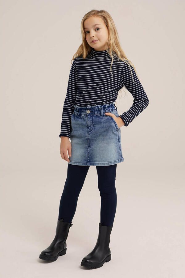 WE Fashion gestreepte top donkerblauw wit Meisjes Katoen Col Streep 134 140