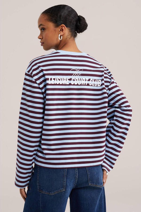 WE Fashion gestreepte top met tekst blauw - Foto 2