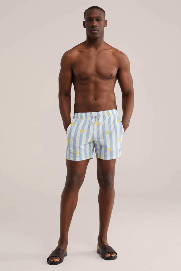 WE Fashion gestreepte zwemshort lichtblauw wit - Foto 2