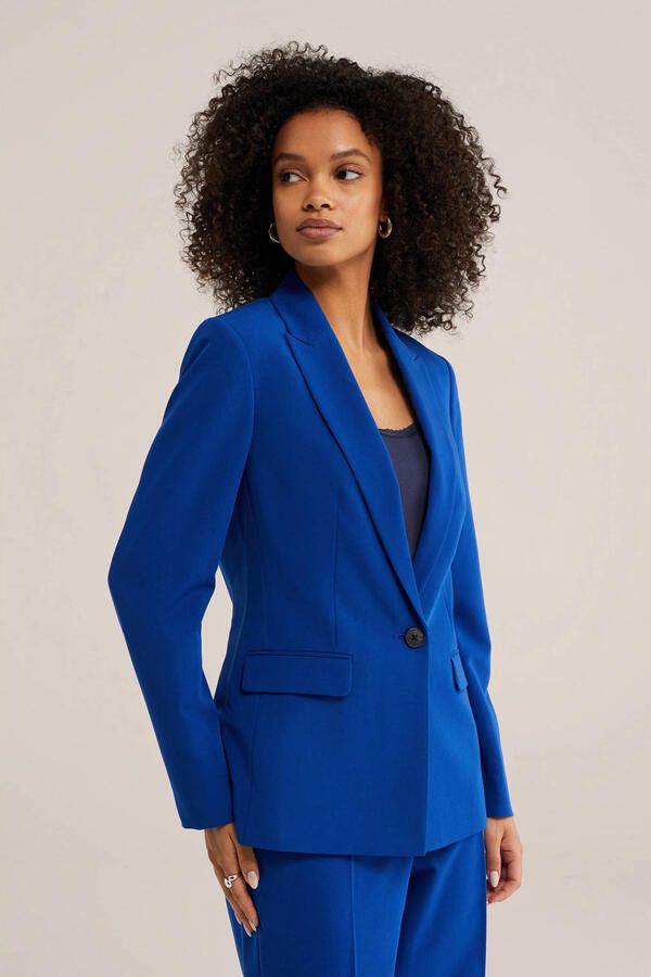 WE Fashion getailleerde blazer met split blauw