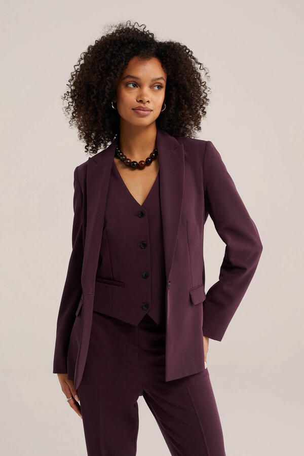WE Fashion getailleerde blazer met split donkerpaars