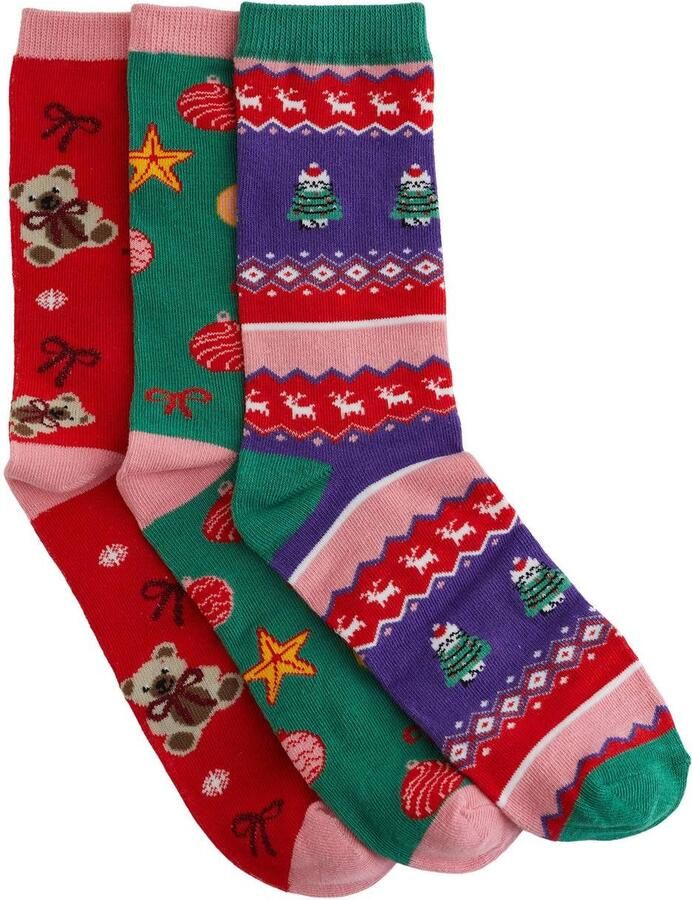 WE Fashion giftbox sokken kerst set van 3 multi
