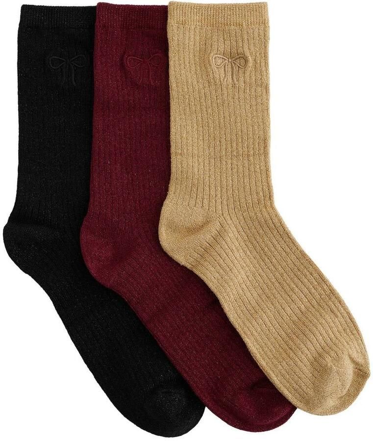 WE Fashion giftbox sokken kerst set van 3 zwart bordeauxrood goudkleurig