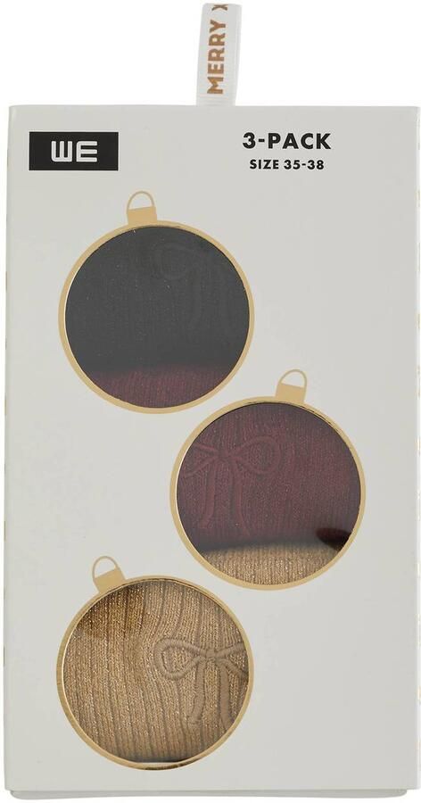 WE Fashion giftbox sokken kerst set van 3 zwart bordeauxrood goudkleurig - Foto 2
