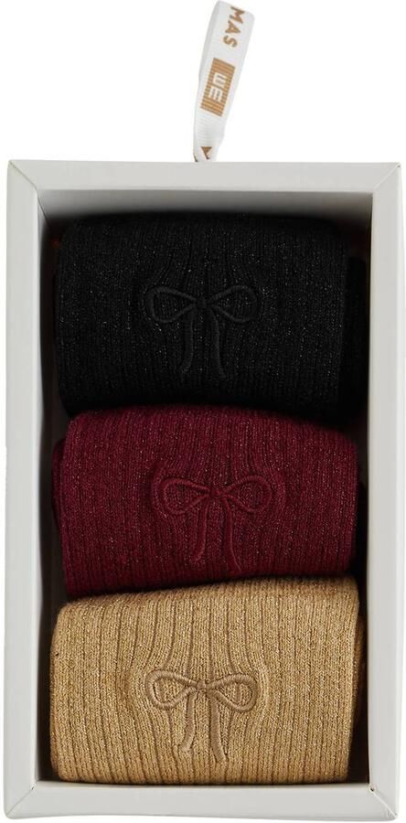WE Fashion giftbox sokken kerst set van 3 zwart bordeauxrood goudkleurig - Foto 3