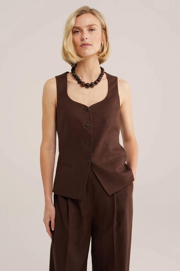 WE Fashion gilet met linnen bruin