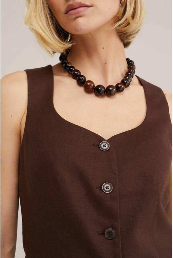WE Fashion gilet met linnen bruin - Foto 2