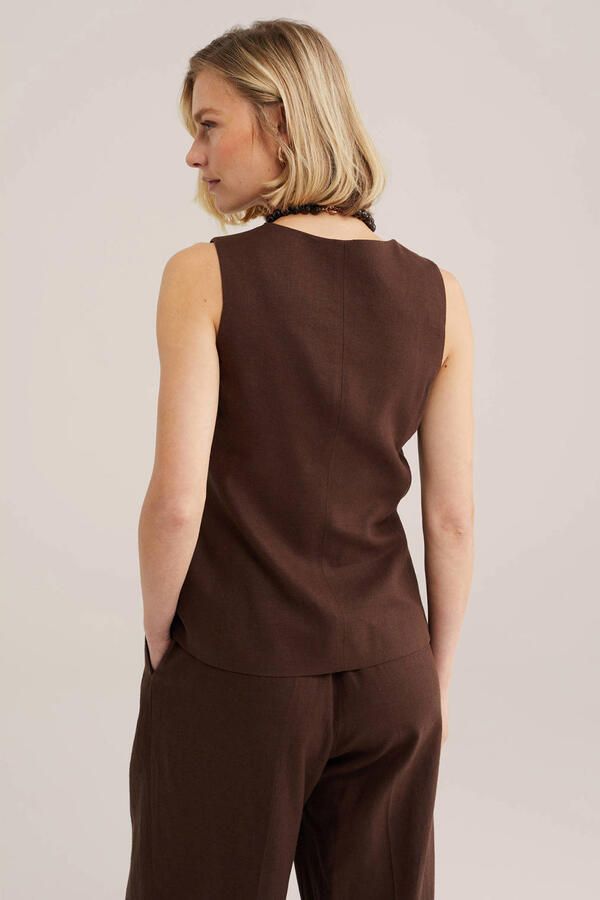 WE Fashion gilet met linnen bruin - Foto 3