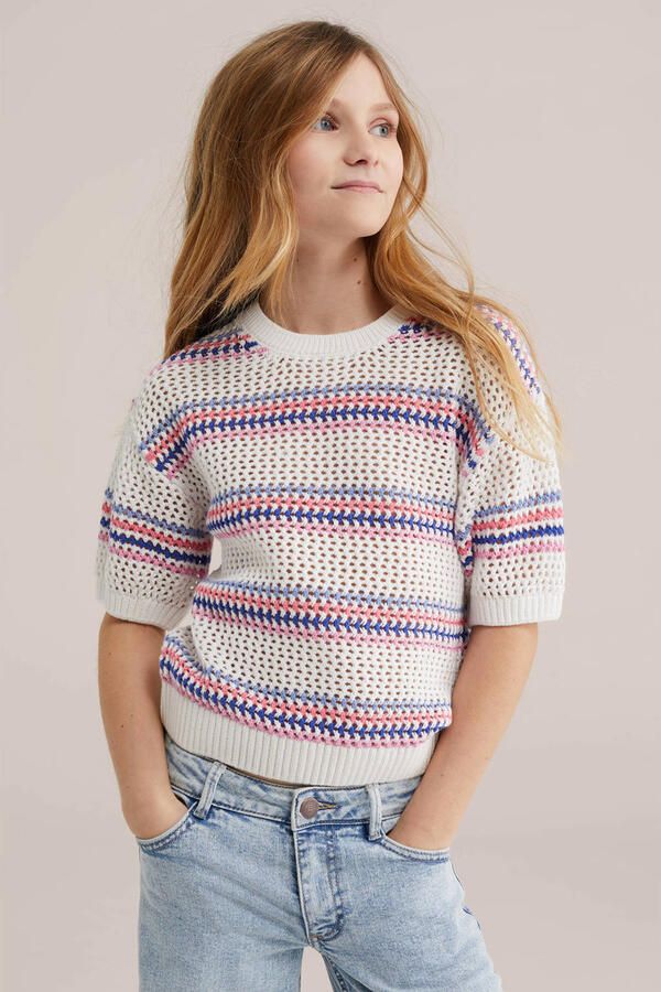 WE Fashion grof gebreide trui met strepen wit