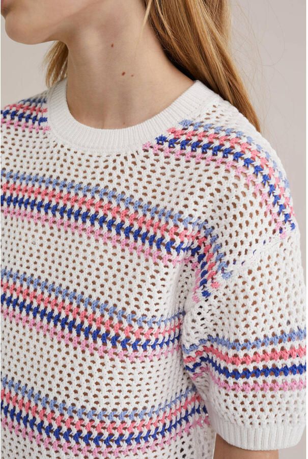 WE Fashion grof gebreide trui met strepen wit - Foto 2