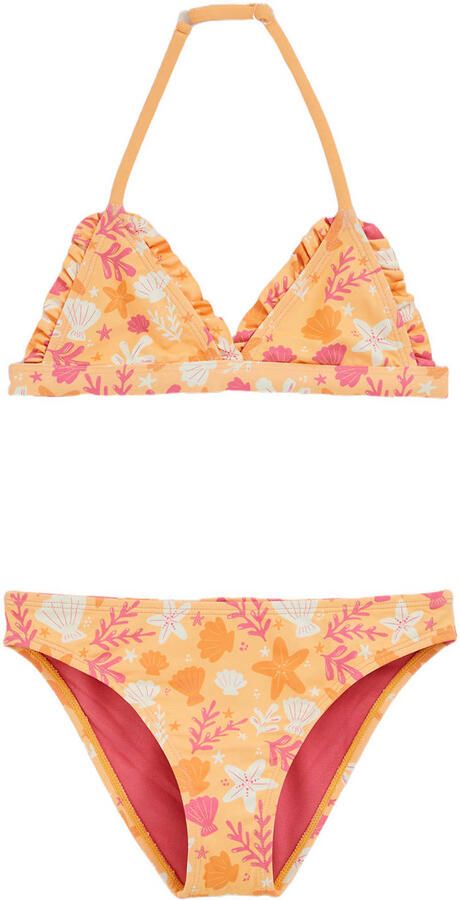 WE Fashion halter bikini met ruches oranje roze