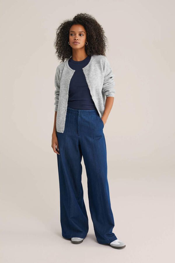 WE Fashion haltertop rib gebreid donkerblauw
