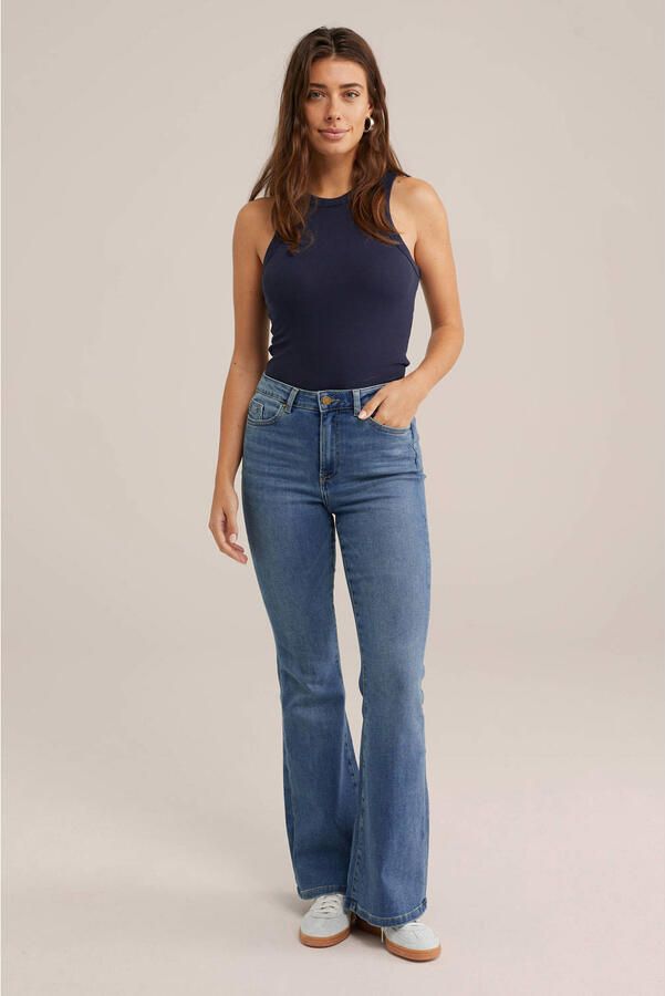 WE Fashion haltertop rib gebreid donkerblauw - Foto 3